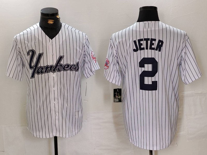 Custom #2 White NYY Baseball Shirt Top