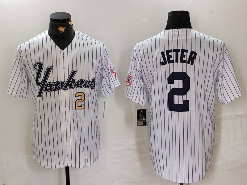 Custom #2 White NYY Baseball Shirt Top