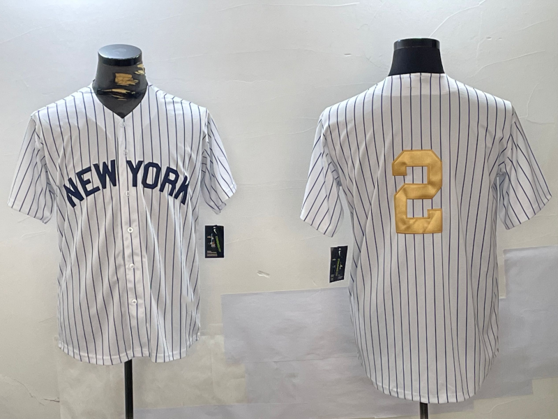 Custom #2 White NYY Baseball Shirt Top