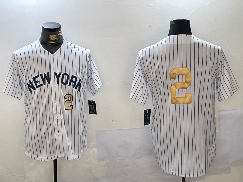 Custom #2 White NYY Baseball Shirt Top