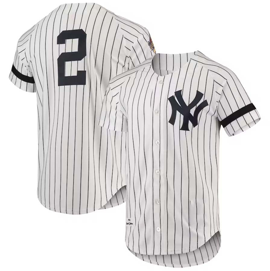 Custom #2 White 1996 NYY Baseball Shirt Top