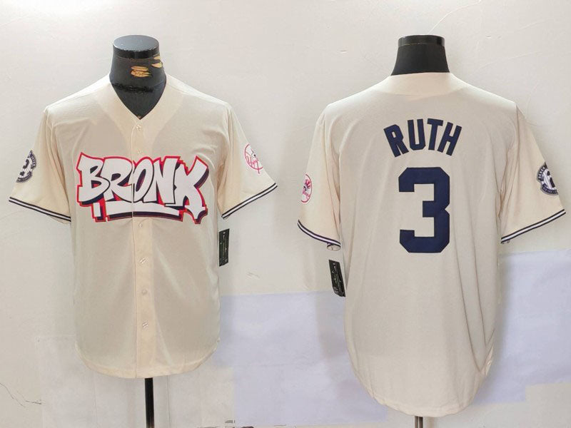 Custom #3 Cream NYY Baseball Shirt Top