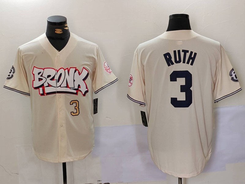 Custom #3 Cream NYY Baseball Shirt Top