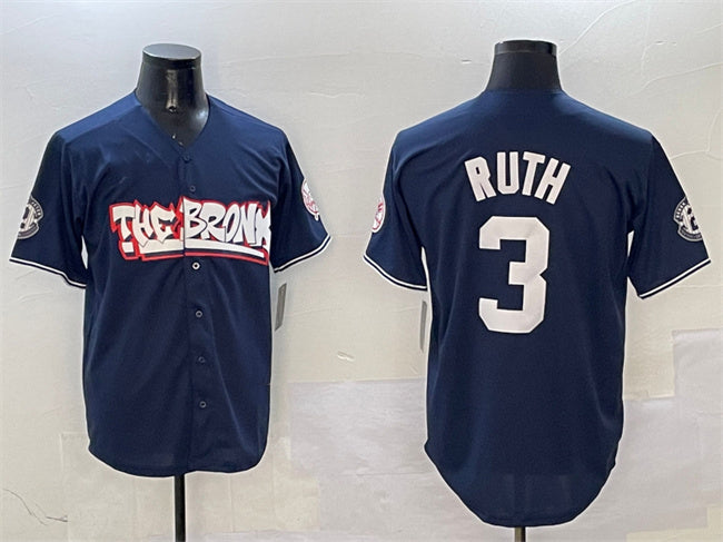Custom #3 Navy NYY Baseball Shirt Top