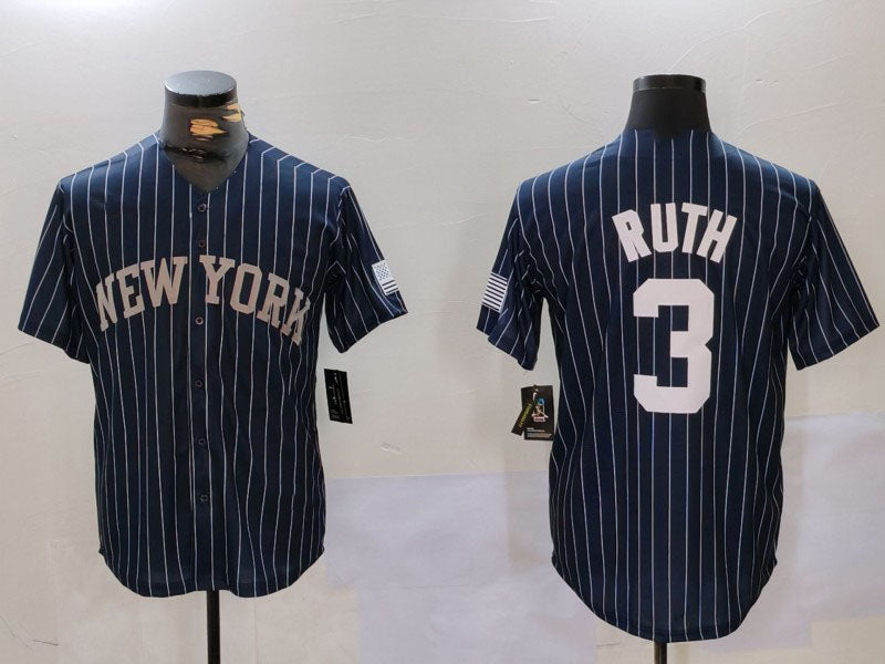 Custom #3 Navy NYY Baseball Shirt Top