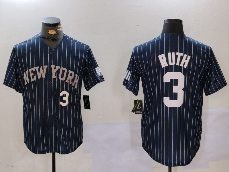 Custom #3 Navy NYY Baseball Shirt Top