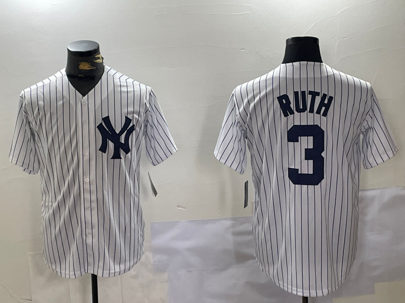 Custom #3 White NYY Baseball Shirt Top
