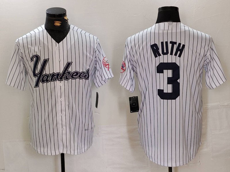 Custom #3 White NYY Baseball Shirt Top