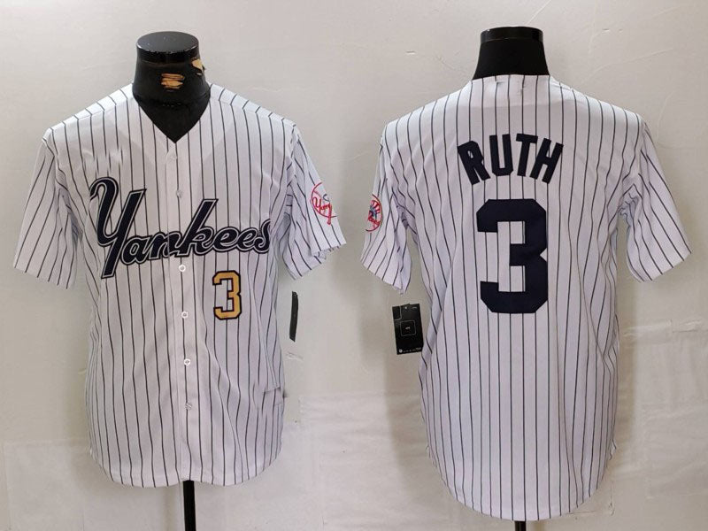 Custom #3 White NYY Baseball Shirt Top