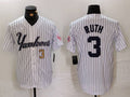 Custom #3 White NYY Baseball Shirt Top