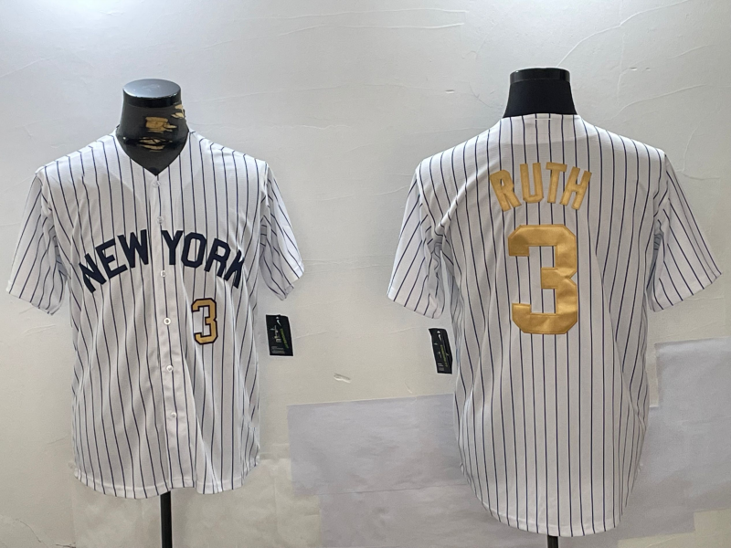 Custom #3 White NYY Baseball Shirt Top