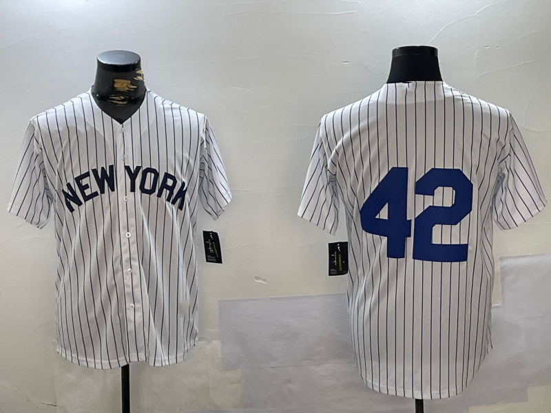 Custom #42 White NYY Baseball Shirt Top