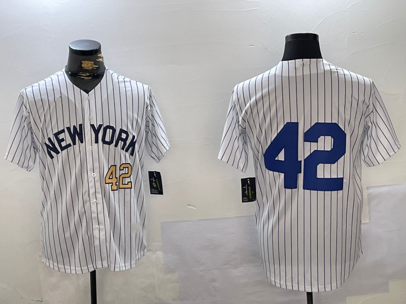 Custom #42 White NYY Baseball Shirt Top