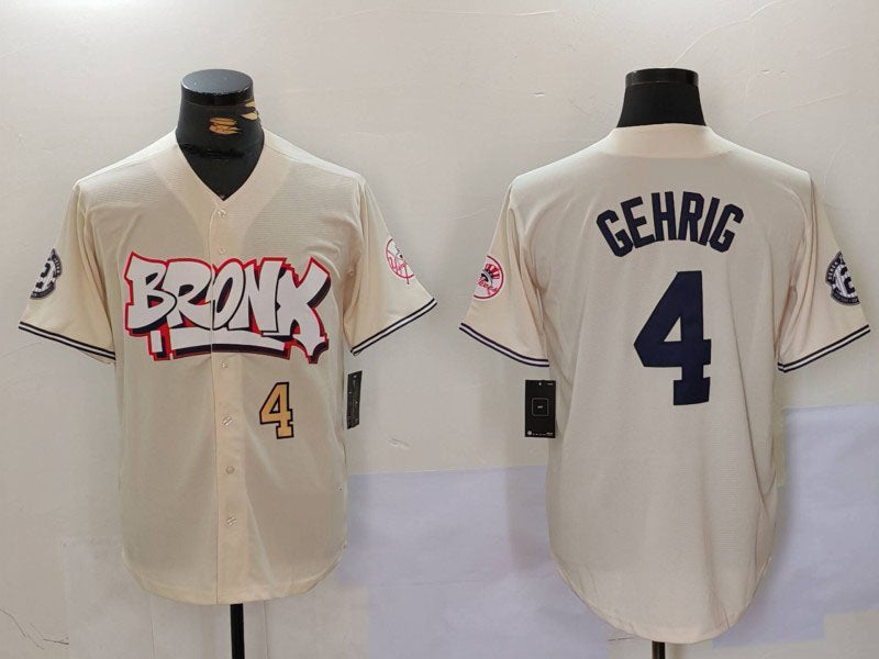 Custom #4 Cream NYY Baseball Shirt Top