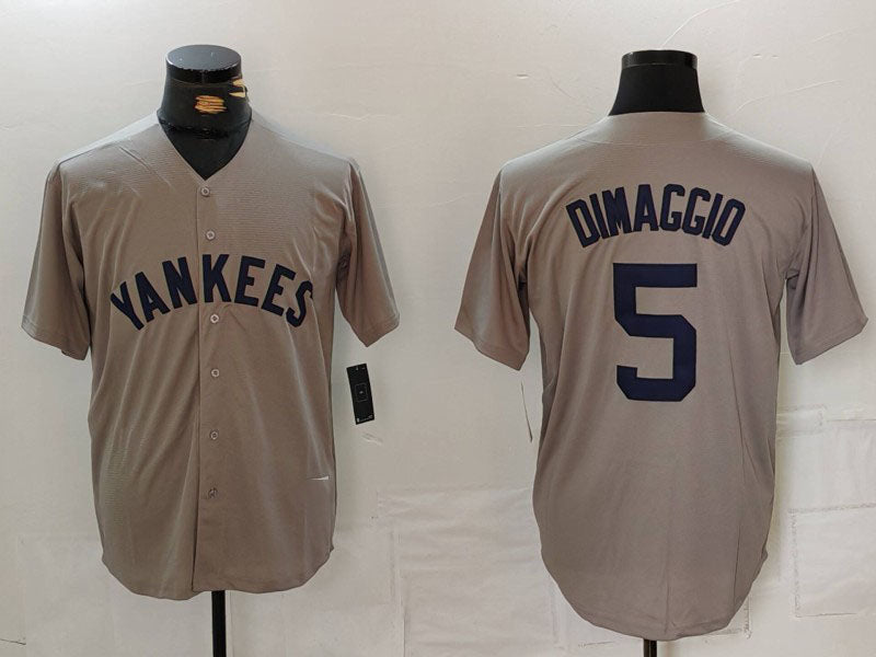 Custom #5 Grey Throwback NYY Baseball Shirt Top