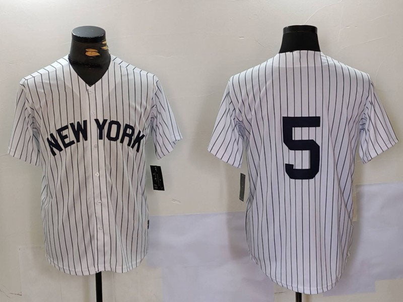 Custom #5 White NYY Baseball Shirt Top