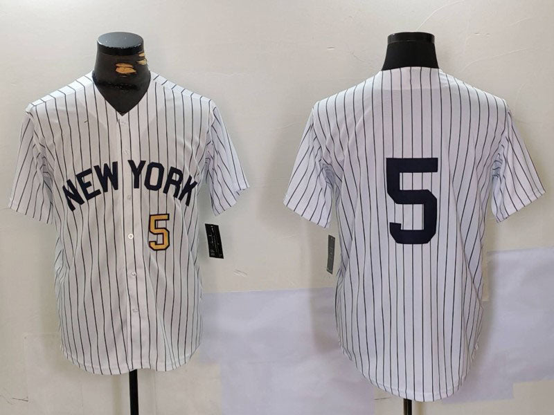Custom #5 White NYY Baseball Shirt Top