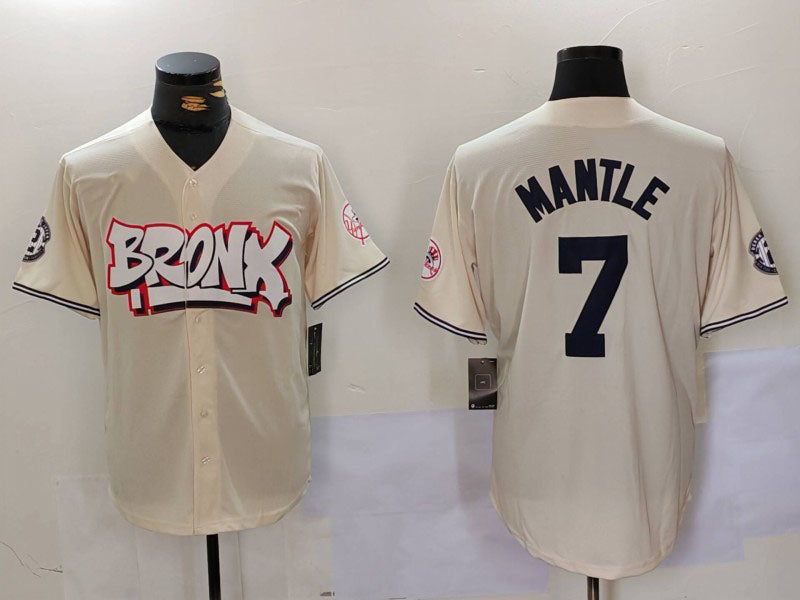 Custom #7 Cream NYY Baseball Shirt Top