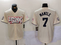 Custom #7 Cream NYY Baseball Shirt Top