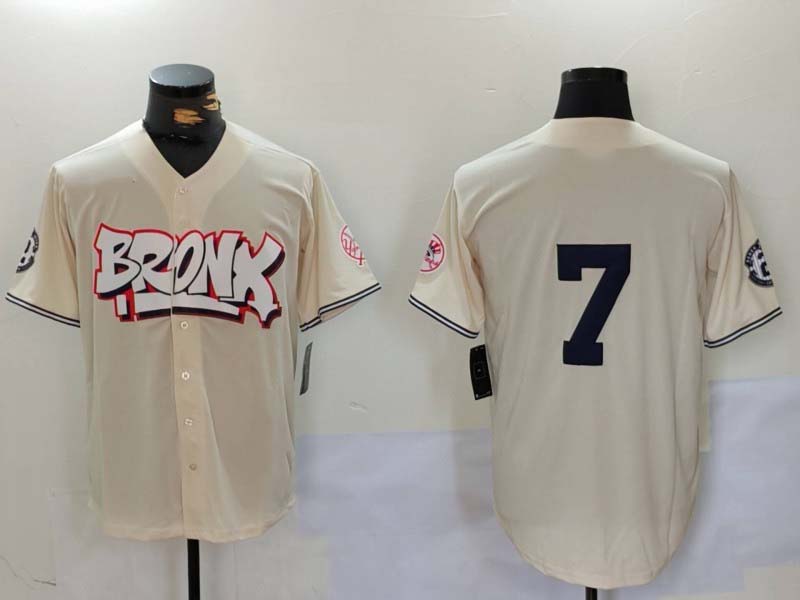 Custom #7 Cream NYY Baseball Shirt Top