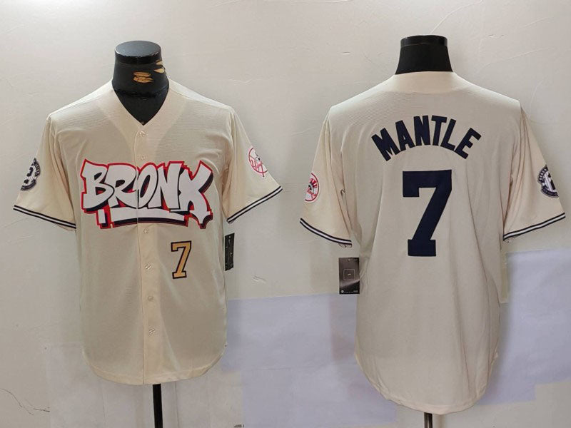 Custom #7 Cream NYY Baseball Shirt Top