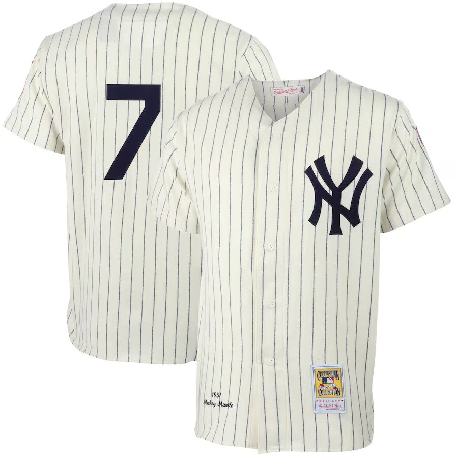 Custom #7 Cream 1951 NYY Baseball Shirt Top