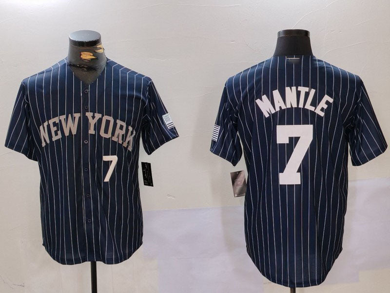 Custom #7 Navy NYY Baseball Shirt Top