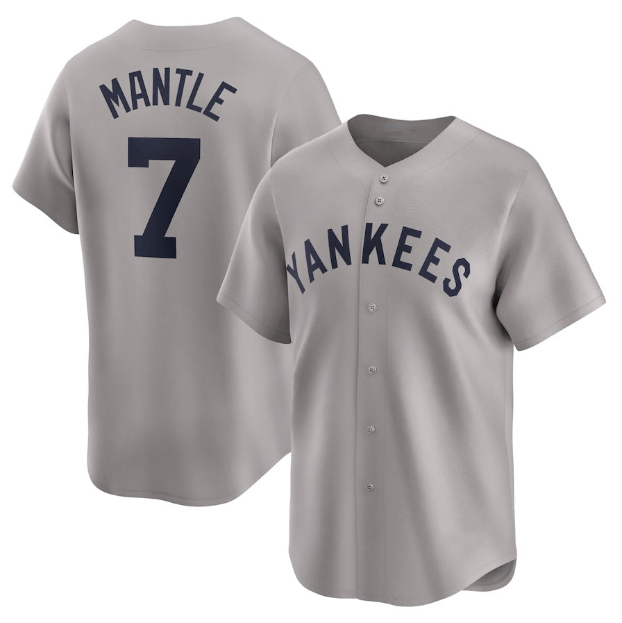 Custom #7 Gray Throwback NYY Baseball Shirt Top