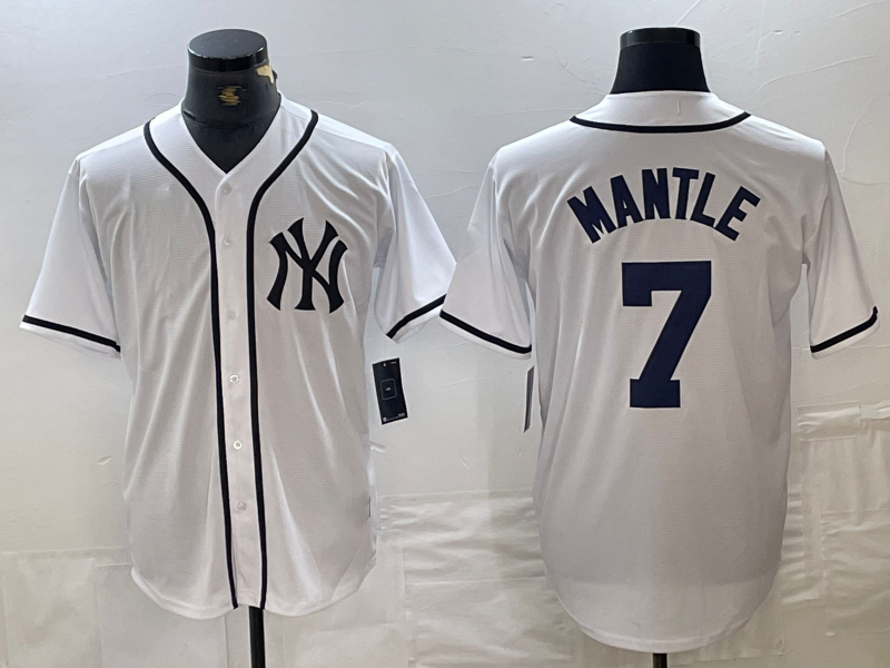 Custom #7 White NYY Baseball Shirt Top