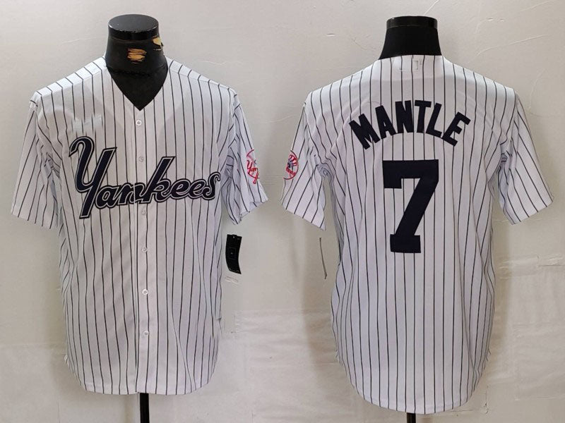Custom #7 White NYY Baseball Shirt Top