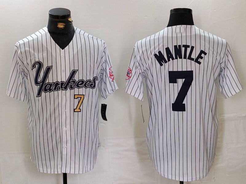 Custom #7 White NYY Baseball Shirt Top