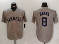 Custom #8 Grey Throwback NYY Baseball Shirt Top