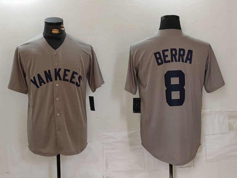 Custom #8 Grey Throwback NYY Baseball Shirt Top