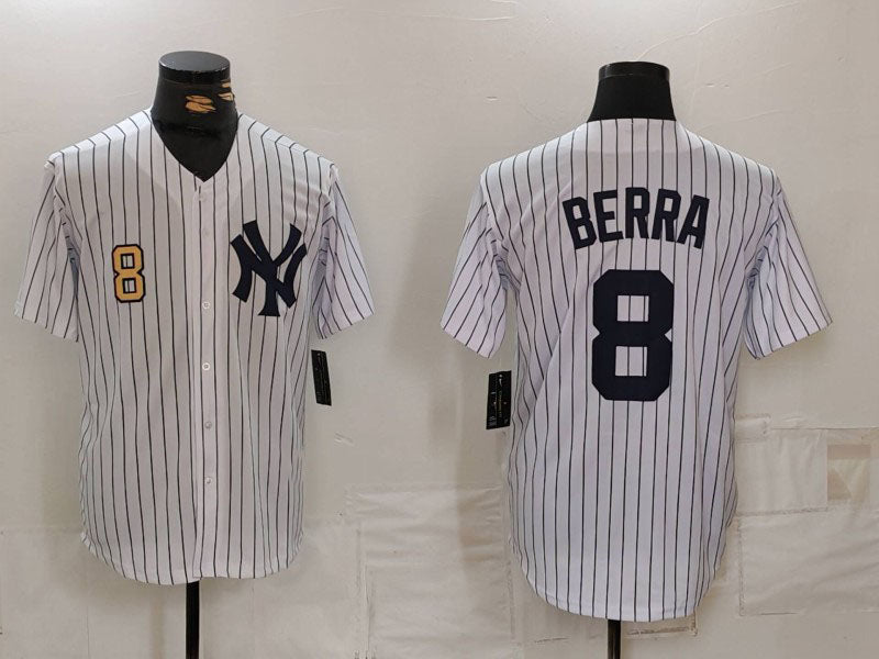 Custom #8 White Throwback NYY Baseball Shirt Top