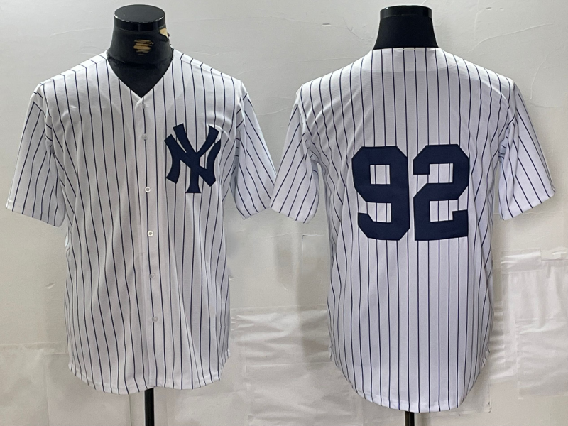 Custom #92 White NYY Baseball Shirt Top