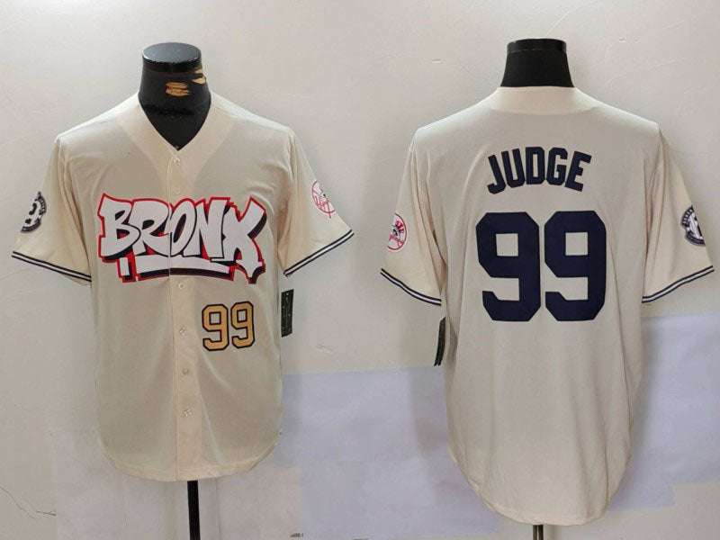 Custom #99 Cream NYY Baseball Shirt Top