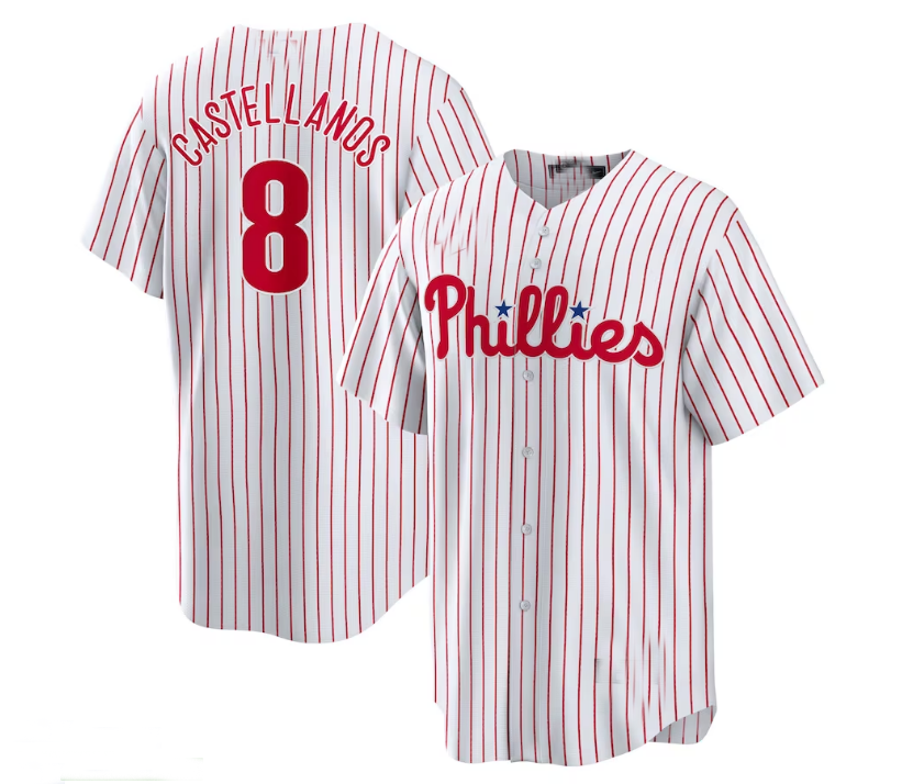 Custom #8 White PHI Baseball Shirt Top
