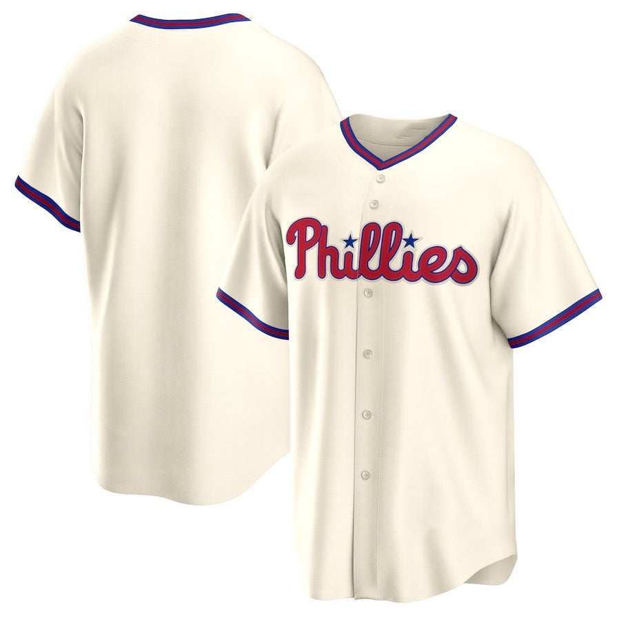 Custom Cream PHI Baseball Shirt Top