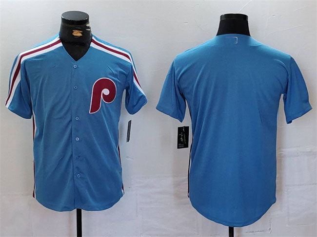 Custom Blue PHI Baseball Shirt Top