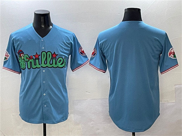 Custom Light Blue PHI Baseball Shirt Top