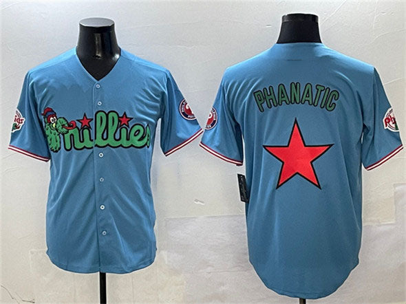 Custom Light Blue PHI Baseball Shirt Top