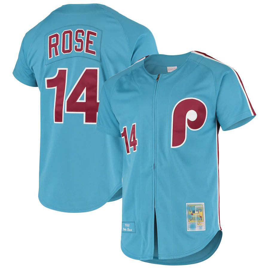 Custom #14 Light Blue PHI Baseball Shirt Top