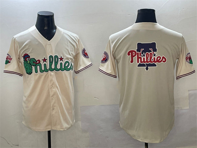 Custom Cream PHI Baseball Shirt Top