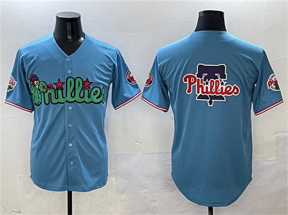 Custom Light Blue PHI Baseball Shirt Top