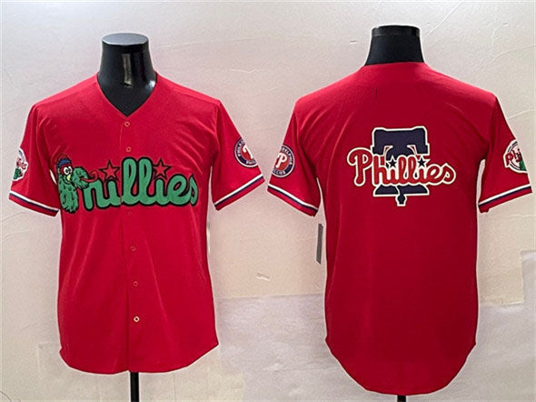 Custom Red PHI Baseball Shirt Top