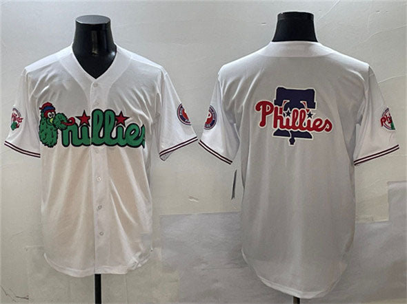 Custom White PHI Baseball Shirt Top