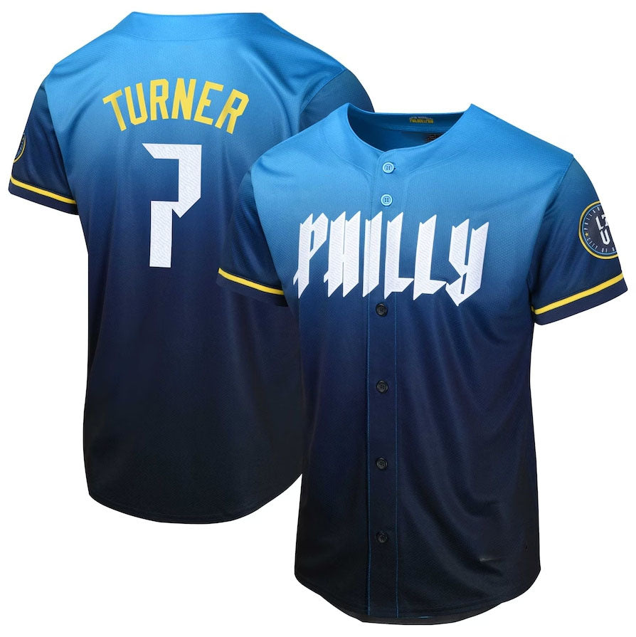 Custom #7 Blue 2024 City Connect PHI Baseball Shirt Top