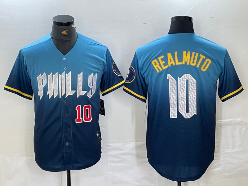 Custom #10 Blue 2024 City Connect PHI Baseball Shirt Top
