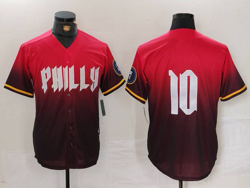 Custom #10 Red 2024 City Connect PHI Baseball Shirt Top