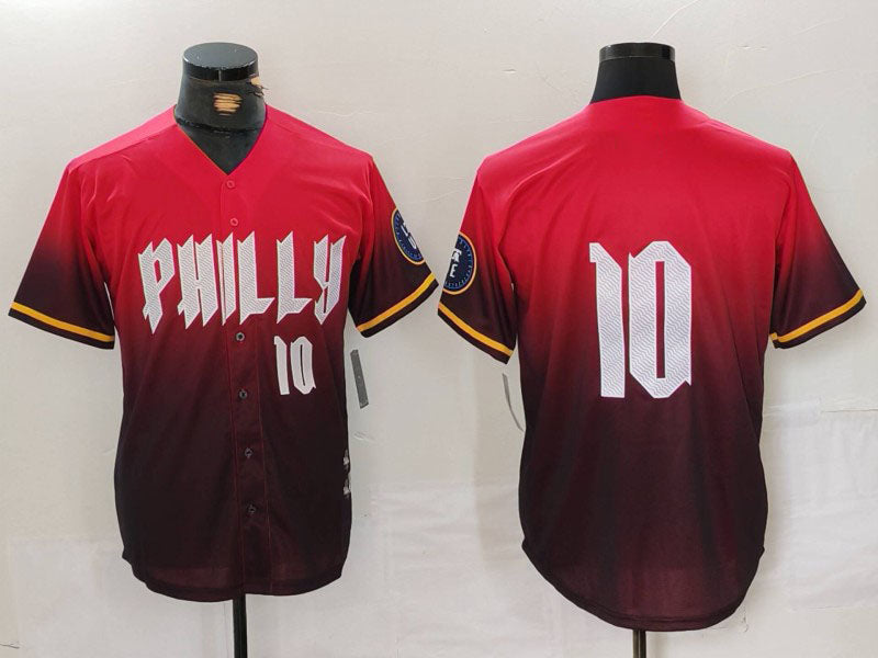 Custom #10 Red 2024 City Connect PHI Baseball Shirt Top